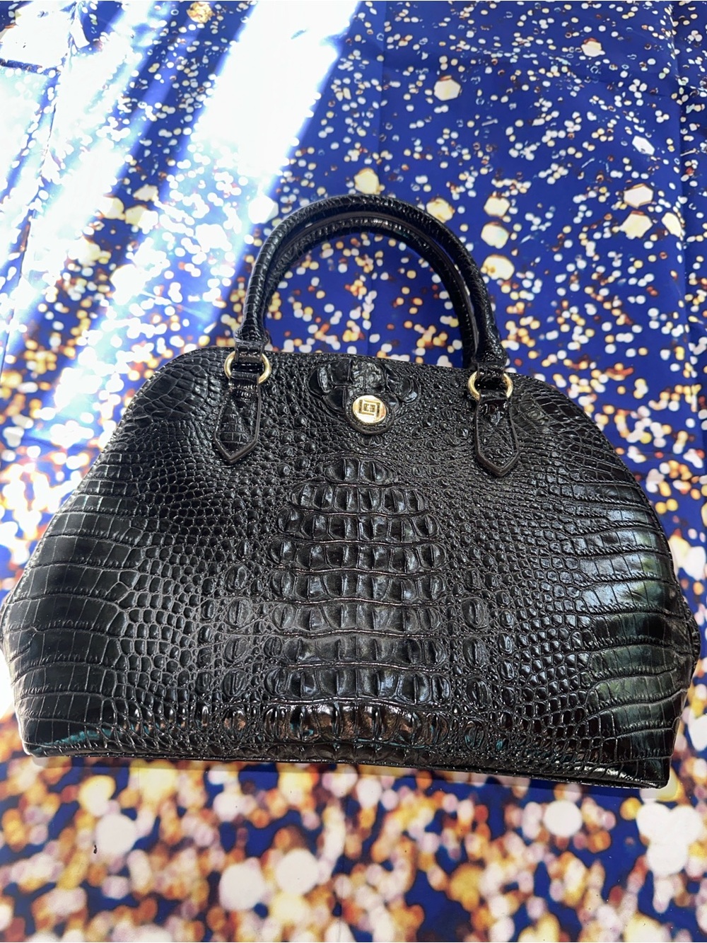 Liz Claiborne Black Croc-Embossed Dome Satchel Handbag